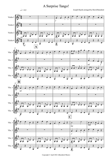 A Surprise Tango! for Beginning and Advanced Violin Quartet