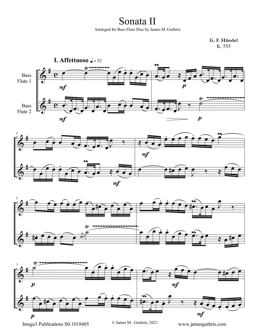 Handel: Sonata No. 2 for Bass Flute Duo (arr. James M. Guthrie)