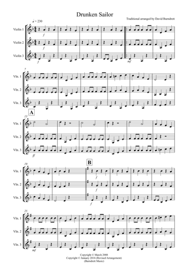 Drunken Sailor for Violin Trio (arr. David Burndrett)