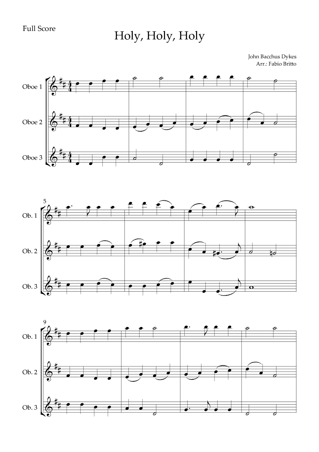 Holy, Holy, Holy (Traditional Christian Song) for Oboe Trio (arr. Fabio Britto)
