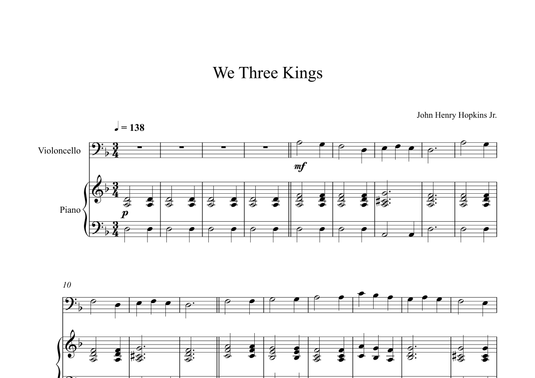 We Three Kings - John Henry Hopkins Jr. (Cello + Piano) (arr. Digital Book Music)
