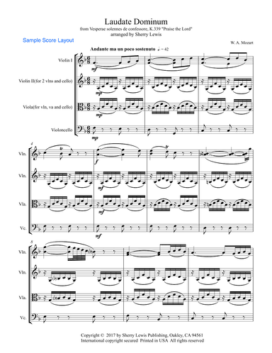 Laudate Dominum STRING TRIO (for string trio) for 2 violins and cello or violin, viola and cello (arr. Sherry Lewis)