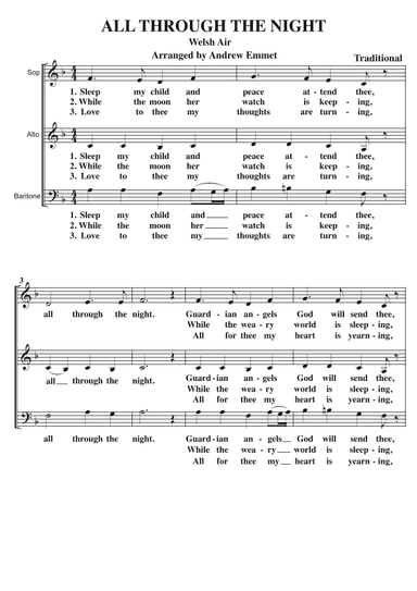 All Through The Night A Cappella SAB (arr. Andrew Emmet)