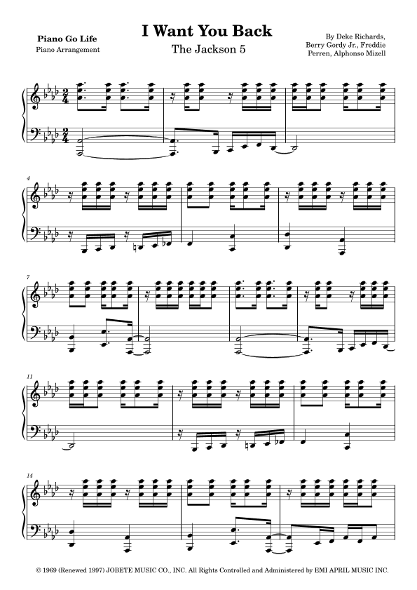 I Want You Back (arr. Piano Go Life)