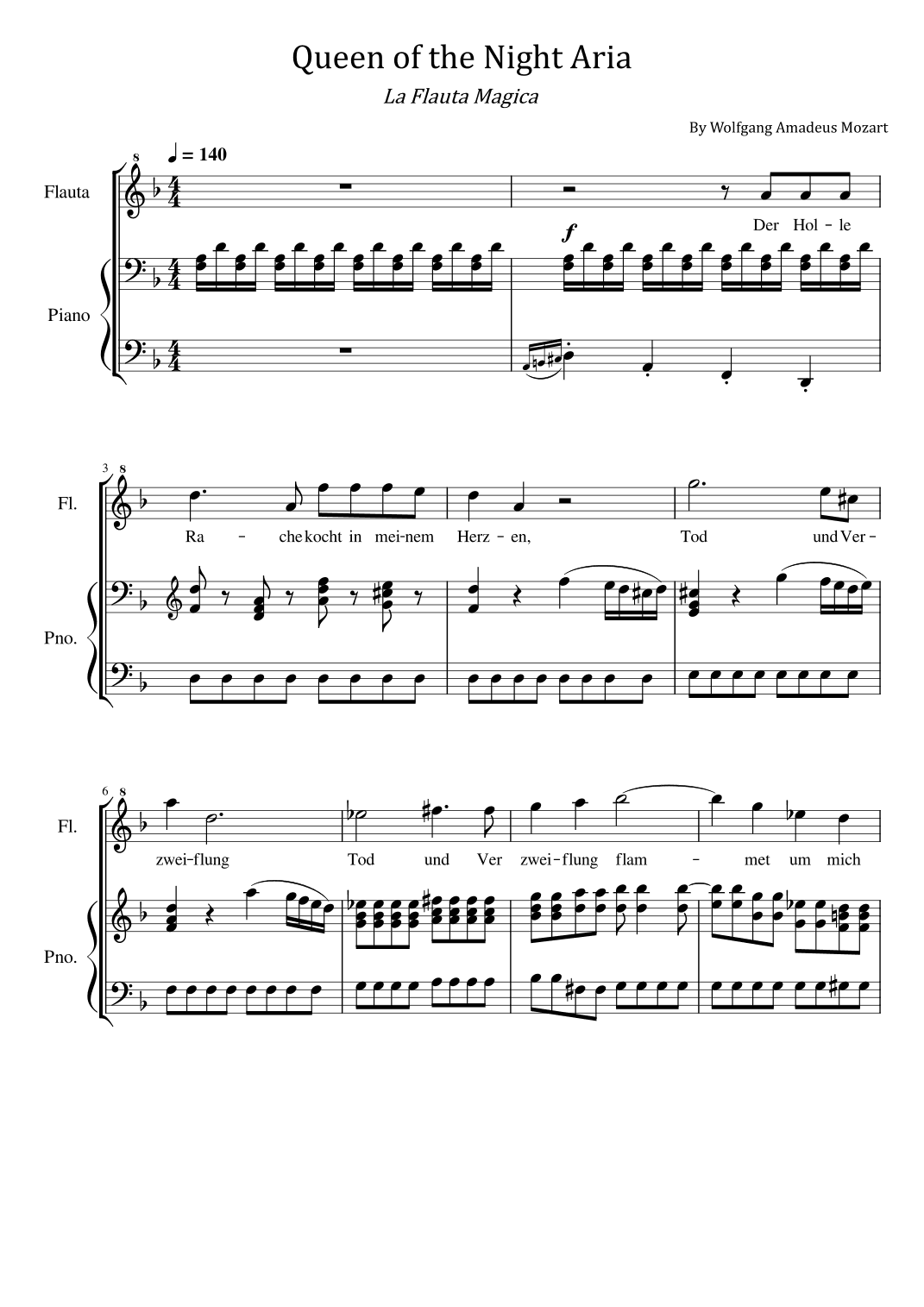 Mozart - Queen of the Night Aria K.620 - La Flauta Magica - For Flute & Piano (arr. poon)