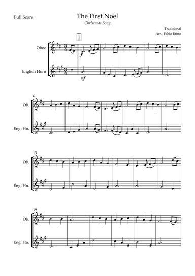 The First Noel (Christmas Song) for Oboe & English Horn Duo (arr. Fabio Britto)