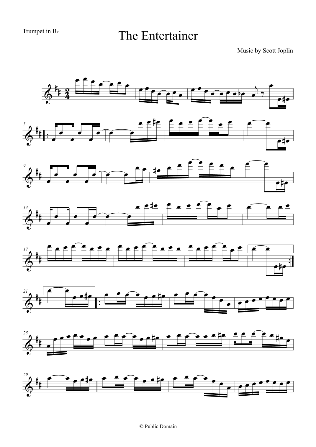 The Entertainer By Scott Joplin for Trumpet in Bb (arr. The Sheet Music Library)
