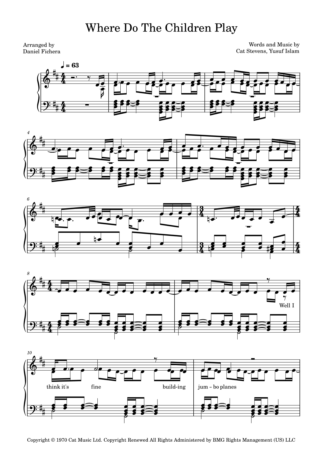 Where Do The Children Play (arr. Daniel Fichera)