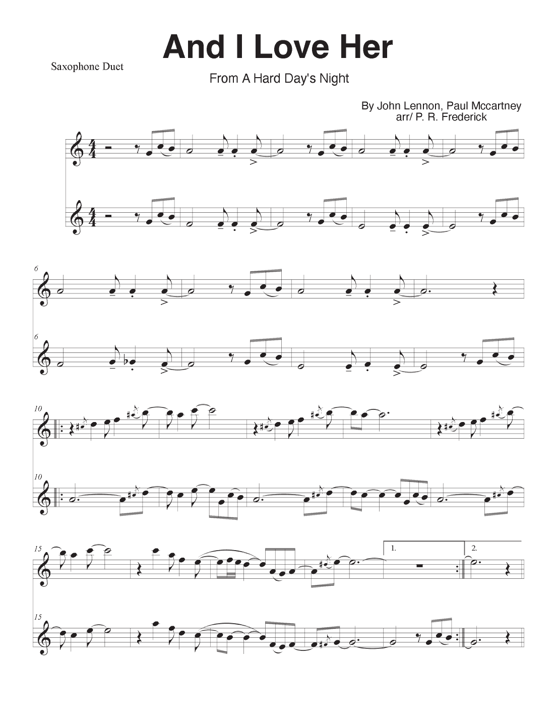 And I Love Her (arr. P. R. Frederick)