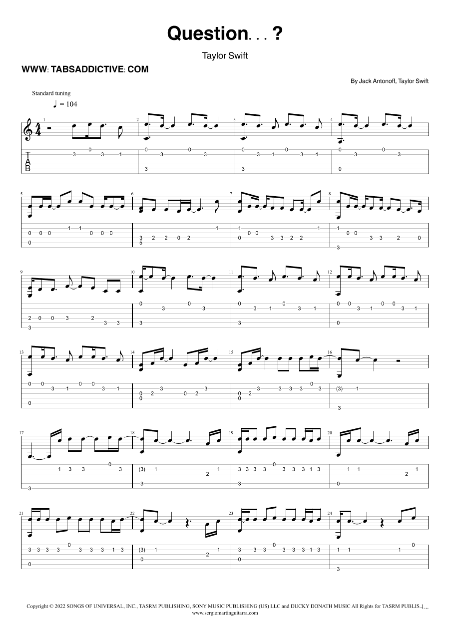 Question...? (arr. TABS ADDICTIVE - SERGIO MARTIN GUITARRA)