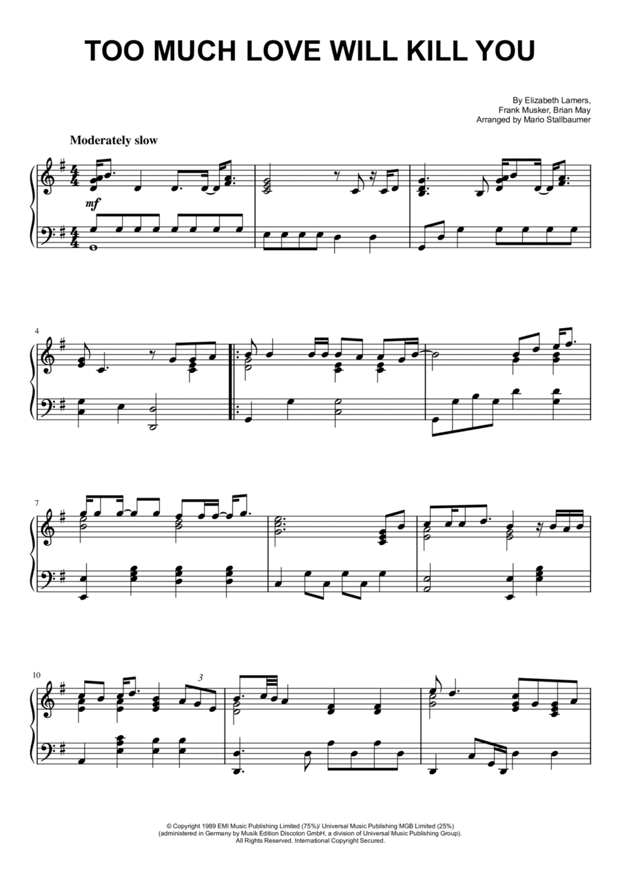 Too Much Love Will Kill You (arr. Mario Stallbaumer)