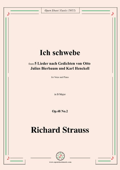 Richard Strauss-Ich schwebe,in B Major,Op.48 No.2 (arr. OSM Press)