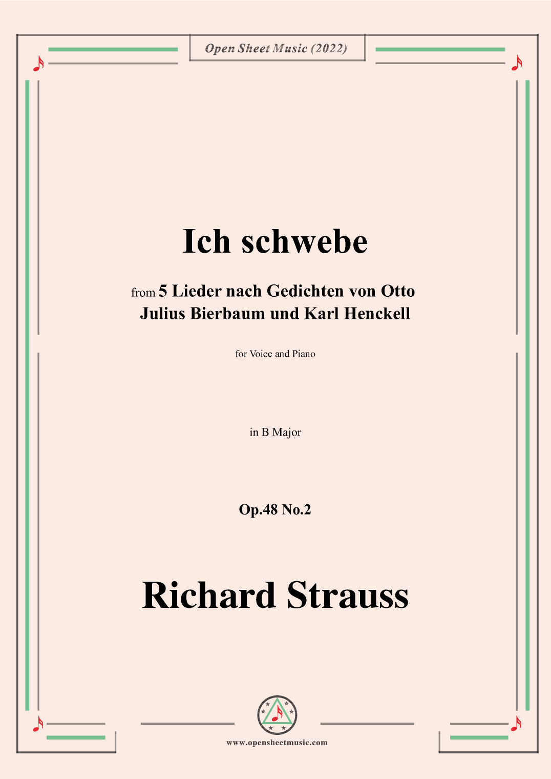 Richard Strauss-Ich schwebe,in B Major,Op.48 No.2 (arr. OSM Press)