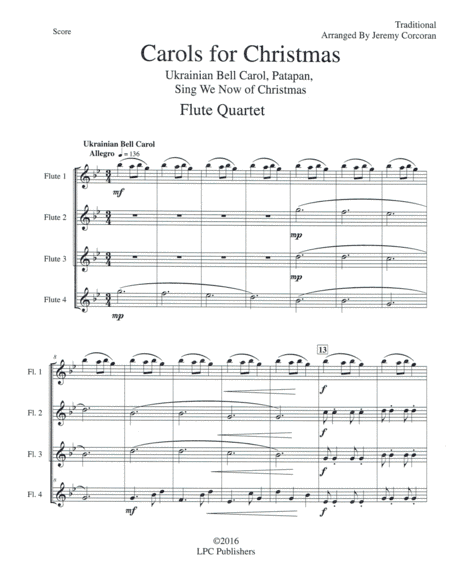 Carols for Christmas a Medley for Flute Quartet (arr. Jeremy Corcoran)