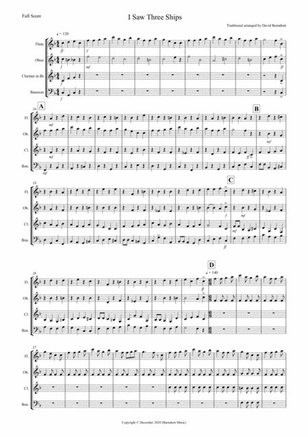 I Saw Three Ships (Jazzy Style!) for Wind Quartet (arr. David Burndrett)