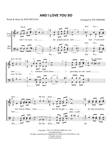 And I Love You So (arr. Joe Grimme)