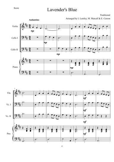 Lavender's Blue - Score Only (arr. Jessica Charles)