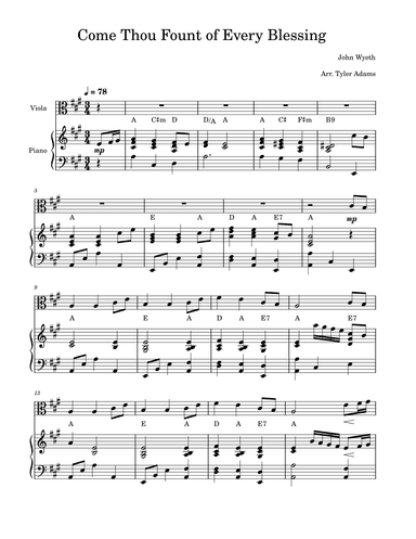 Come Thou Fount of Every Blessing (Viola Solo with Piano) (arr. Tyler Adams)