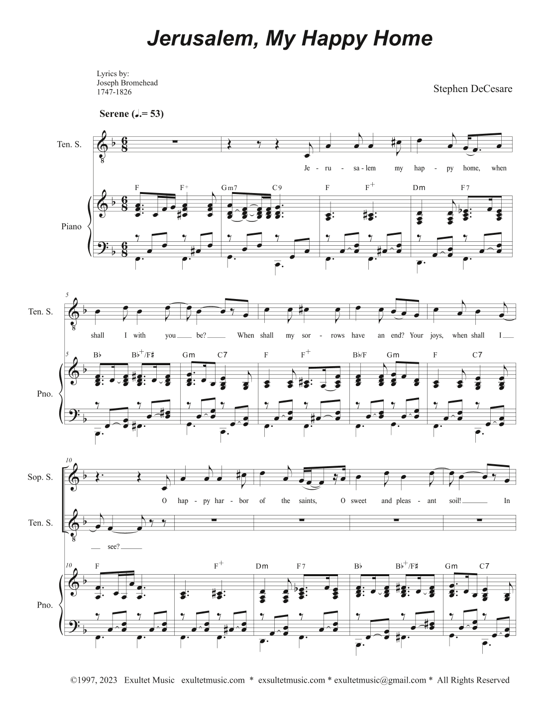 Jerusalem, My Happy Home (Soprano and Tenor solos with SAB)