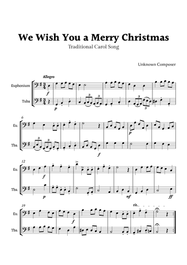 We Wish you a Merry Christmas for Euphonium and Tuba Duet (arr. Rika K.)