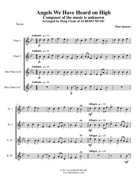 Angels We Have Heard on High for Flute Quartet (arr. Doug Clyde)