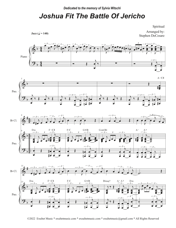 Joshua Fit The Battle Of Jericho (Bb-Clarinet solo and Piano) (arr. Stephen DeCesare)