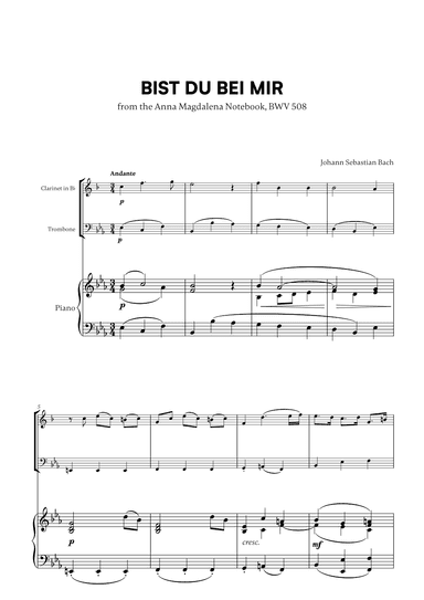 Johann Sebastian Bach - Bist du bei Mir BWV 508 (for Clarinet, Trombone and Piano) (arr. Cadenza Editions)