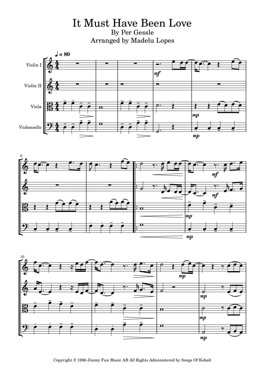 It Must Have Been Love (arr. Madelu Lopes)