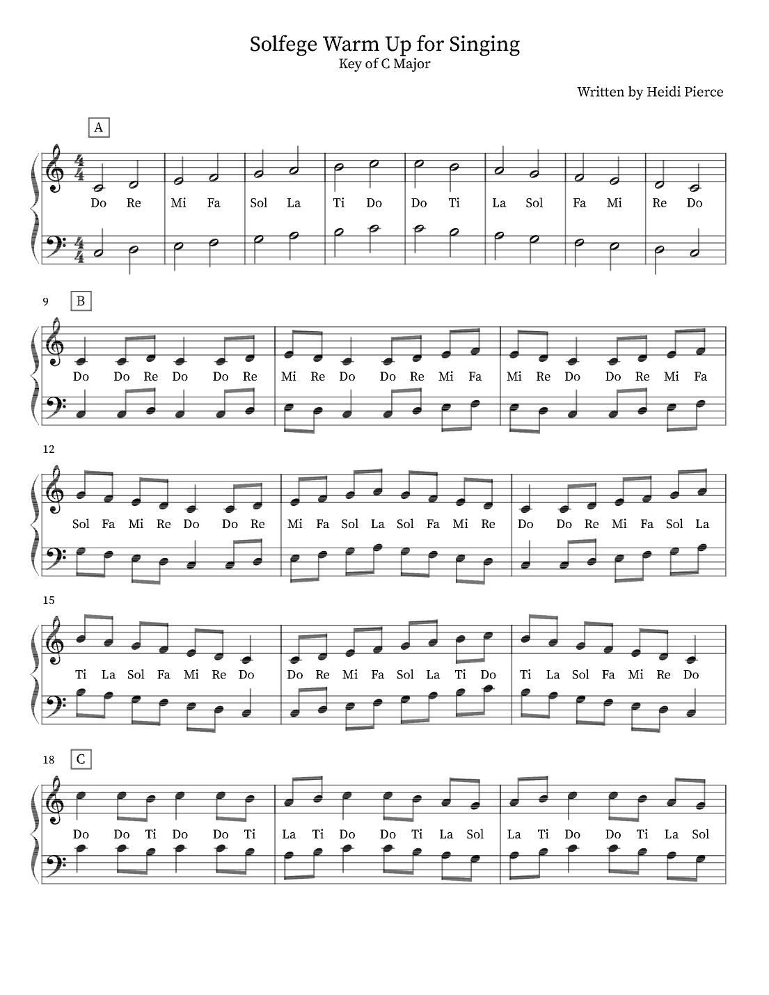 Solfege Warm Up for Singing- Key of C Major