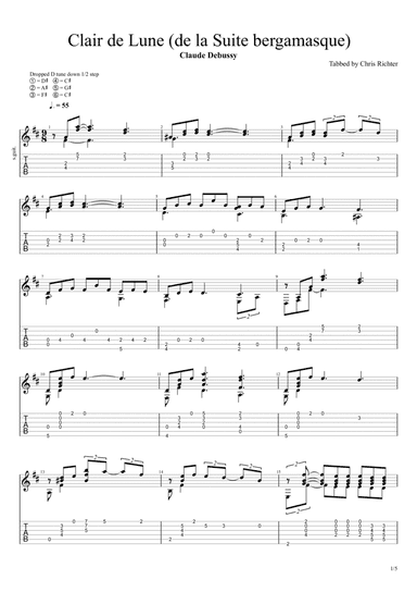 Suite bergamasque III. Clair de Lune (Solo Fingerstyle Guitar Tab) (arr. Chris Richter)