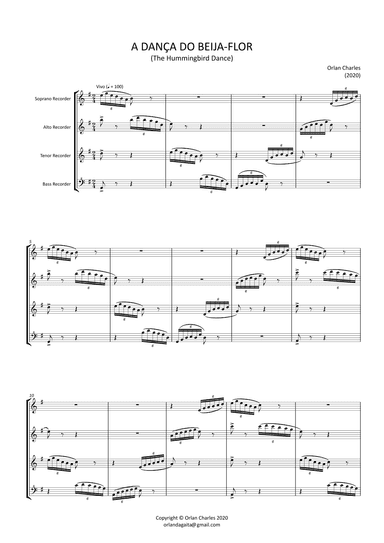 The Hummingbird Dance - A Dança do Beija Flor - for recorder quartet