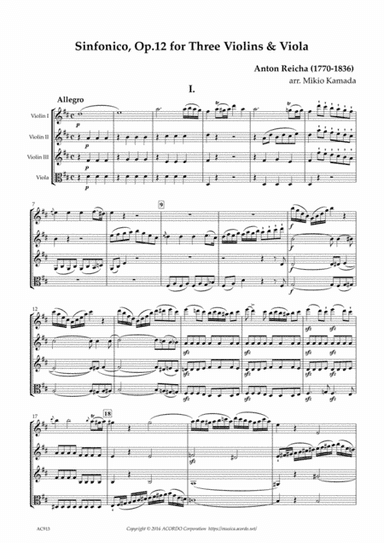 Sinfonico, Op.12 for Three Violins & Viola (arr. Mikio Kamada)