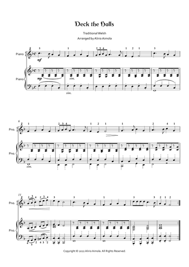 Deck the Halls - easy four hands piano (arr. Alirio Aimola)