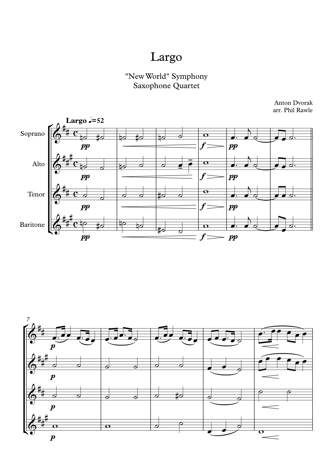 Largo from "New World" Symphony - Saxophone Quartet (arr. Phil Rawle)