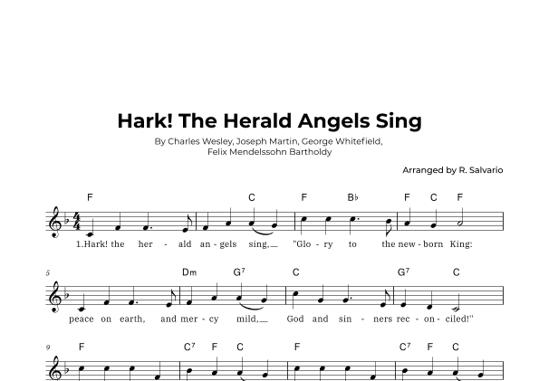 Hark! The Herald Angels Sing (Key of F Major) (arr. R. Salvario)