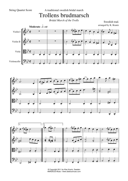 Trollens brudmarsch / Bridal march of the trolls for string quartet (arr. Klas Krantz)