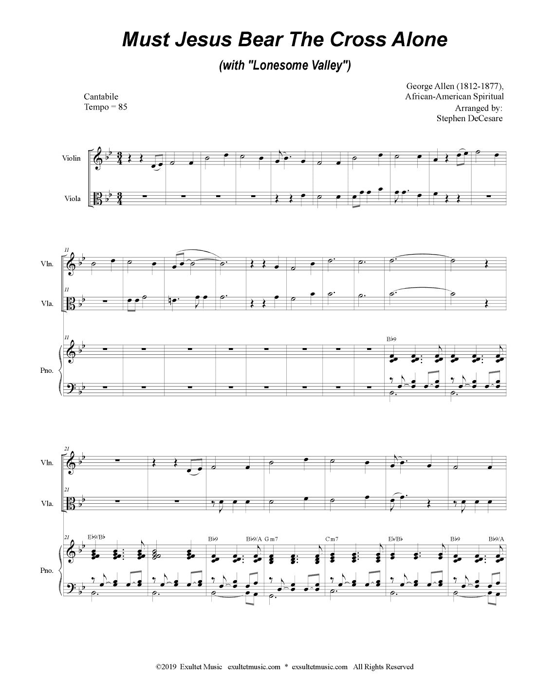 Must Jesus Bear The Cross Alone (with "Lonesome Valley") (Duet for Violin and Viola) (arr. Stephen DeCesare)