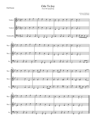 Ode To Joy (from Beethoven's 9th Symphony) for String Trio (arr. Fernando Britto)