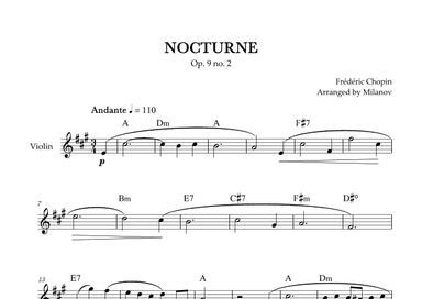 Chopin Nocturne op. 9 no. 2 | Violin | A Major | Chords | Easy beginner (arr. Milanov)