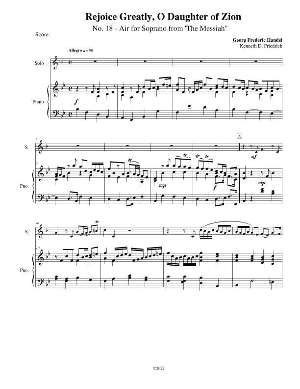 Rejoice Greatly, O Daughters of Zion (arr. Kenneth D Friedrich)