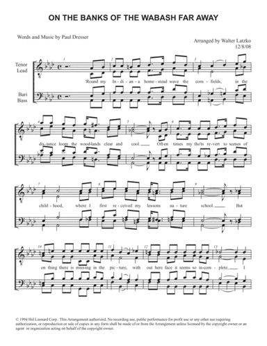 On The Banks Of The Wabash (arr. Walter Latzko)