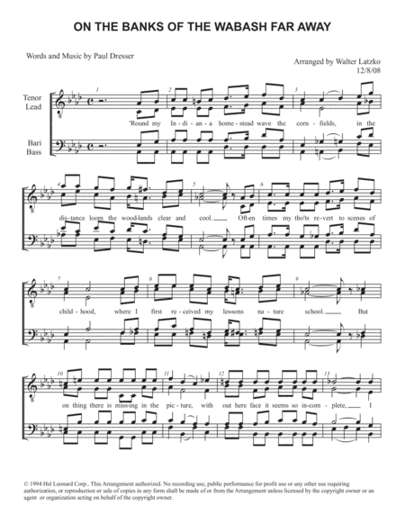 On The Banks Of The Wabash (arr. Walter Latzko)