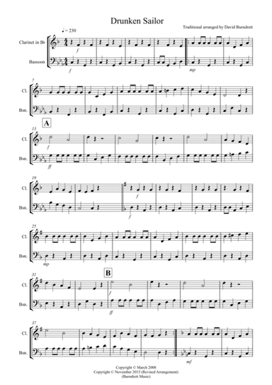 Drunken Sailor for Clarinet and Bassoon (arr. David Burndrett)
