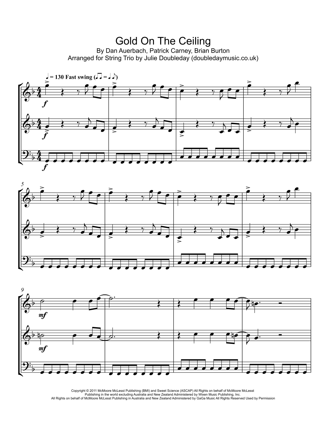 Gold On The Ceiling (arr. Julie Doubleday)
