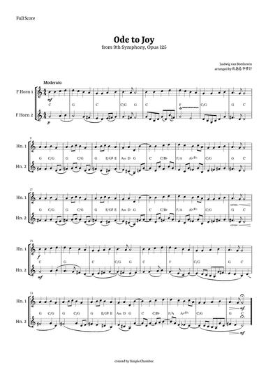 Ode to Joy for Horn in F Duet by Beethoven Opus 125 (arr. れある やすけ)