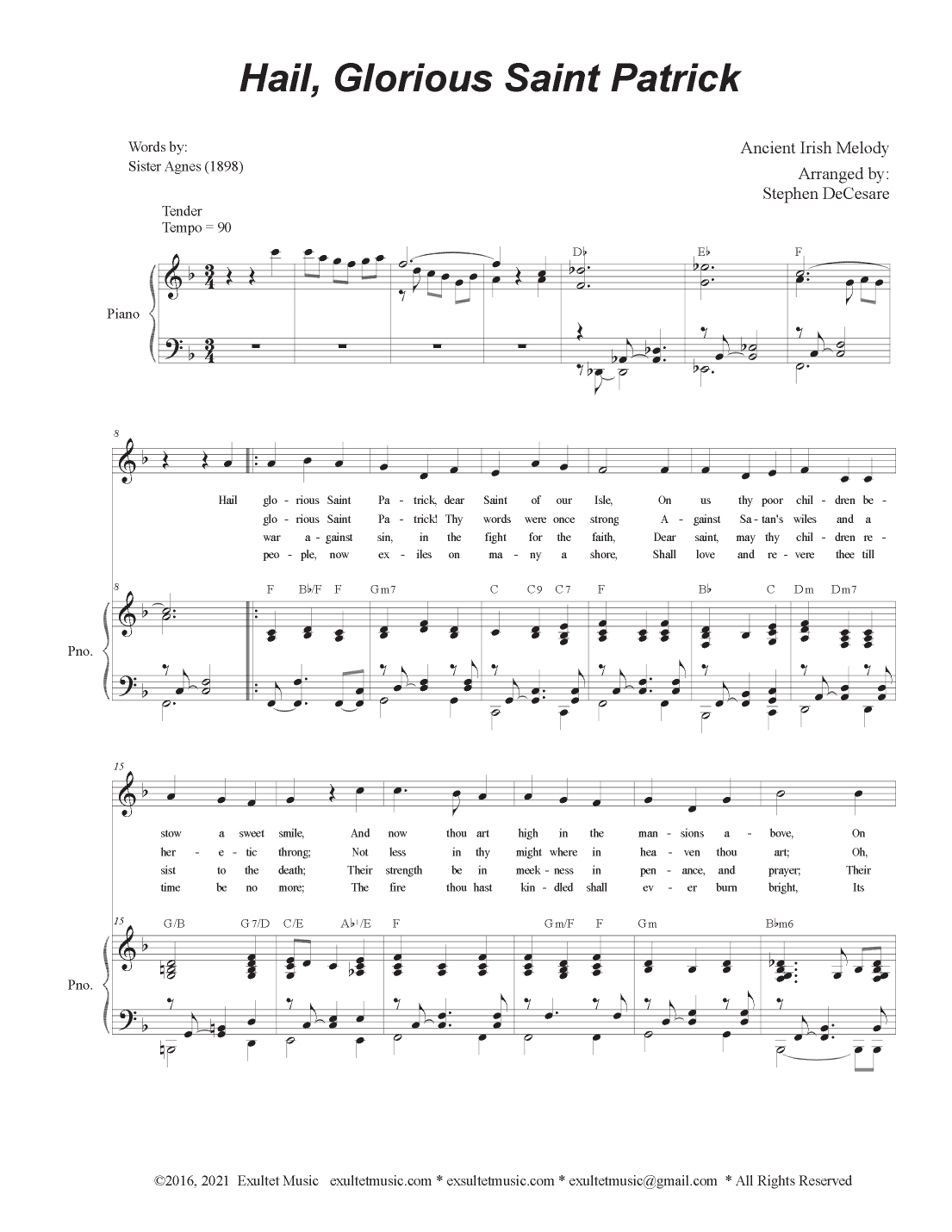 Hail, Glorious Saint Patrick (Unison choir - (Medium Key) (arr. Stephen DeCesare)