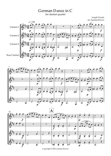 German Dance in C - Clarinet Quartet (arr. Jasmine Brown)