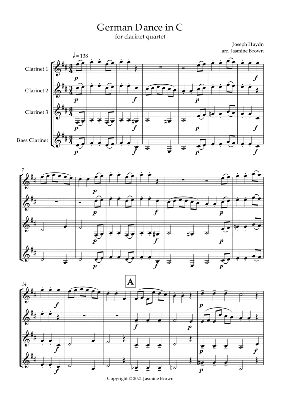 German Dance in C - Clarinet Quartet (arr. Jasmine Brown)