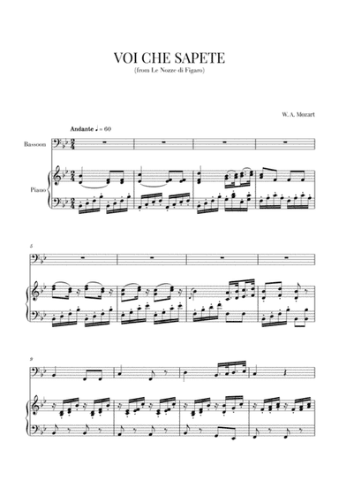Mozart - Voi Che Sapete (for Bassoon and Piano) (arr. Cadenza Editions)