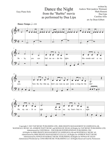 Dance The Night (arr. Dean Gilbert)